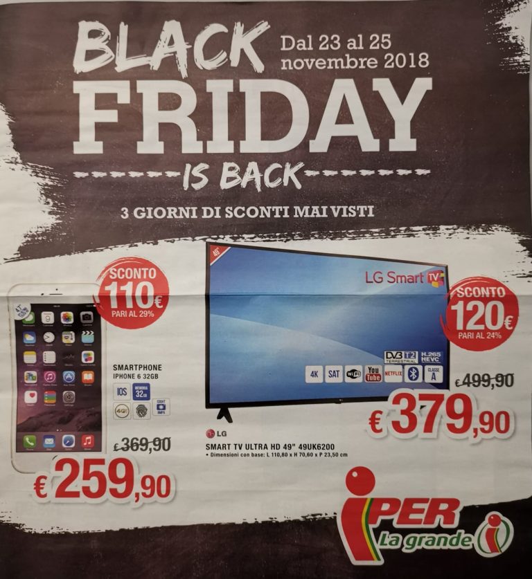 “Black Friday is back”: gli sconti sulla tecnologia nel volantino di Iper