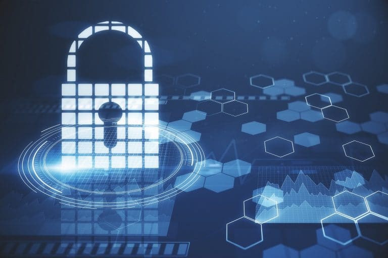 Creative digital padlock interface. Web safety and database concept. 3D Rendering