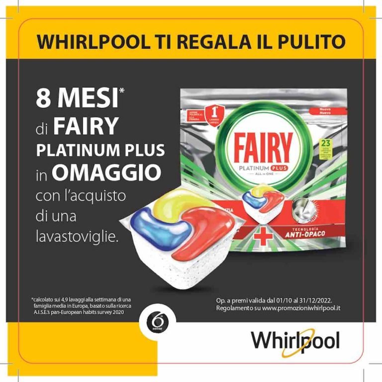 Whirlpool regala otto mesi di detersivo con l’acquisto di una lavastoviglie