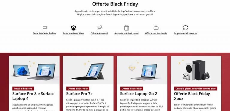 Microsoft Store: il Black Friday fino al 75% di sconto su Surface e Xbox